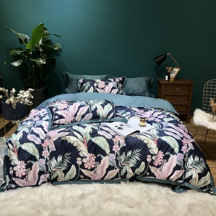 91家纺网 家纺一手货源 找家纺 太古汇 2020新款60支数码印花四件套 林恩-蓝