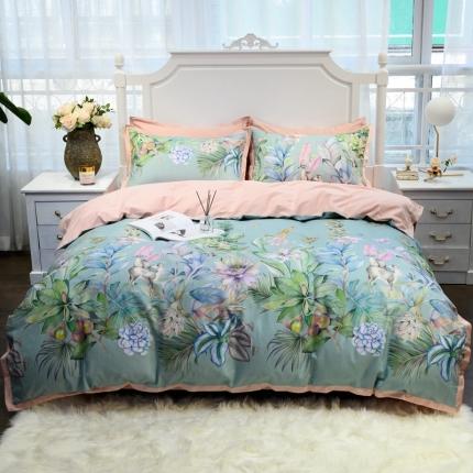 91家纺网 家纺一手货源 找家纺 太古汇 2020新款32-21磨毛数码印花四件套 凯恩斯绿