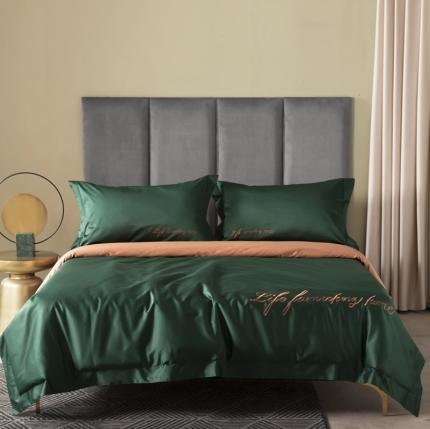 91家纺网 家纺一手货源 找家纺 太古汇 2020新款纯色双拼绣花四件套 松花绿