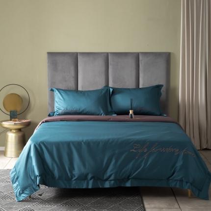 太古汇 2020新款纯色双拼绣花四件套 月光蓝