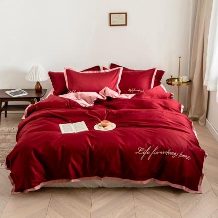 91家纺网 家纺一手货源 找家纺 （总）太古汇 2020新款60支贡缎长绒棉双拼四件套棚拍图