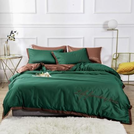 91家纺网 家纺一手货源 找家纺 太古汇2020新款60支贡缎长绒棉双拼四件套棚拍图爱尔兰绿