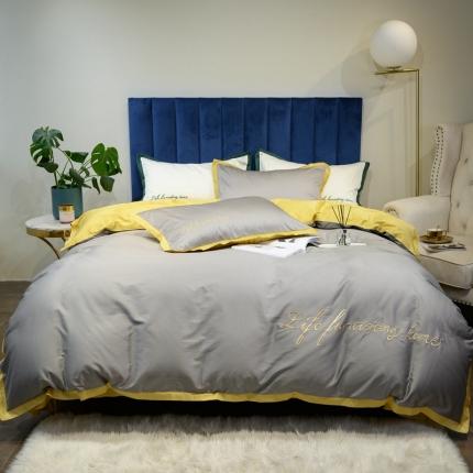 91家纺网 家纺一手货源 找家纺 太古汇 2020新款60支贡缎长绒棉双拼四件套实拍图 蒂度灰