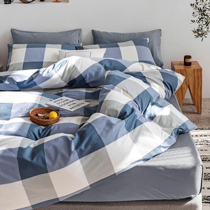 91家纺网 家纺一手货源 找家纺 简宜 2020新款纯棉四件套 蓝大格