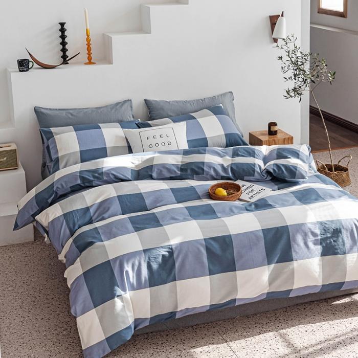 91家纺网 家纺一手货源 找家纺 简宜 2020新款纯棉四件套 蓝大格