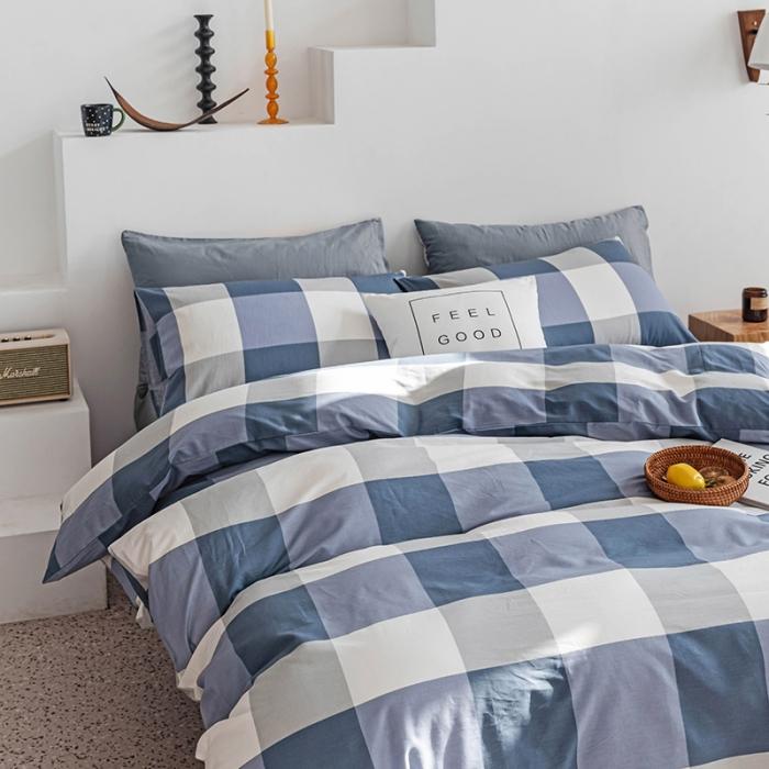 91家纺网 家纺一手货源 找家纺 简宜 2020新款纯棉四件套 蓝大格