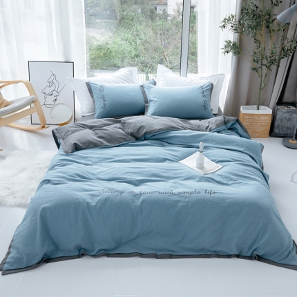 91家纺网 家纺一手货源 找家纺 云上家纺 60s色织水洗棉刺绣宽边 简爱系列