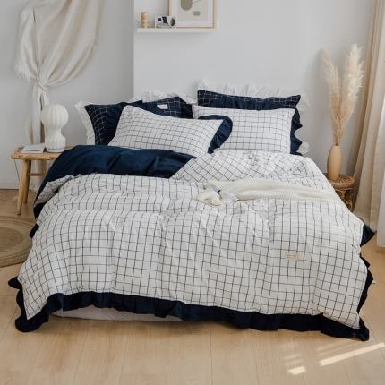 91家纺网 家纺一手货源 找家纺 云上家纺 全棉色织水洗棉荷叶边款 洛丽塔系列