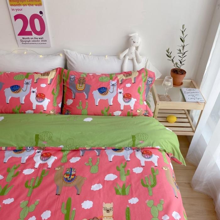 91家纺网 家纺一手货源 找家纺 窝米 2020春夏新品-萌系卡通风系列四件套 可爱羊驼粉