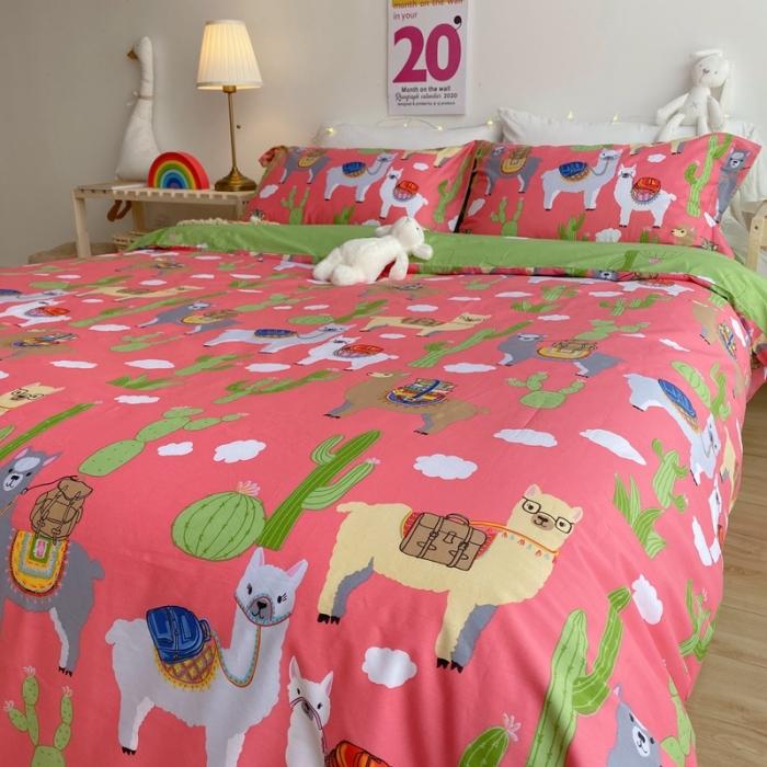 91家纺网 家纺一手货源 找家纺 窝米 2020春夏新品-萌系卡通风系列四件套 可爱羊驼粉