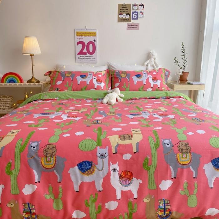 91家纺网 家纺一手货源 找家纺 窝米 2020春夏新品-萌系卡通风系列四件套 可爱羊驼粉