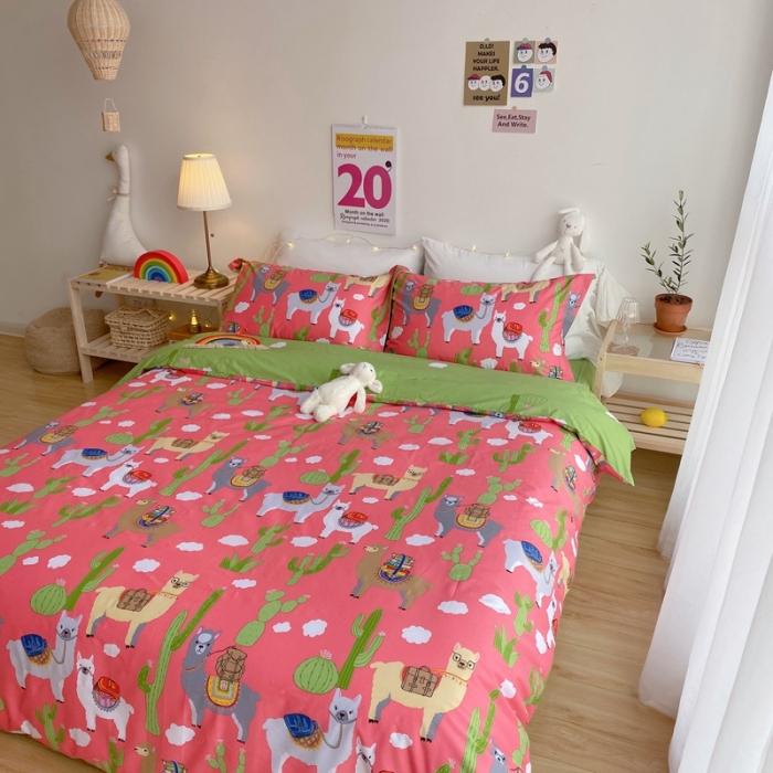 91家纺网 家纺一手货源 找家纺 窝米 2020春夏新品-萌系卡通风系列四件套 可爱羊驼粉