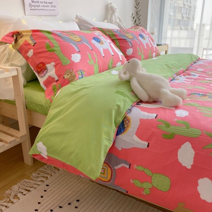 91家纺网 家纺一手货源 找家纺 窝米 2020春夏新品-萌系卡通风系列四件套 可爱羊驼粉