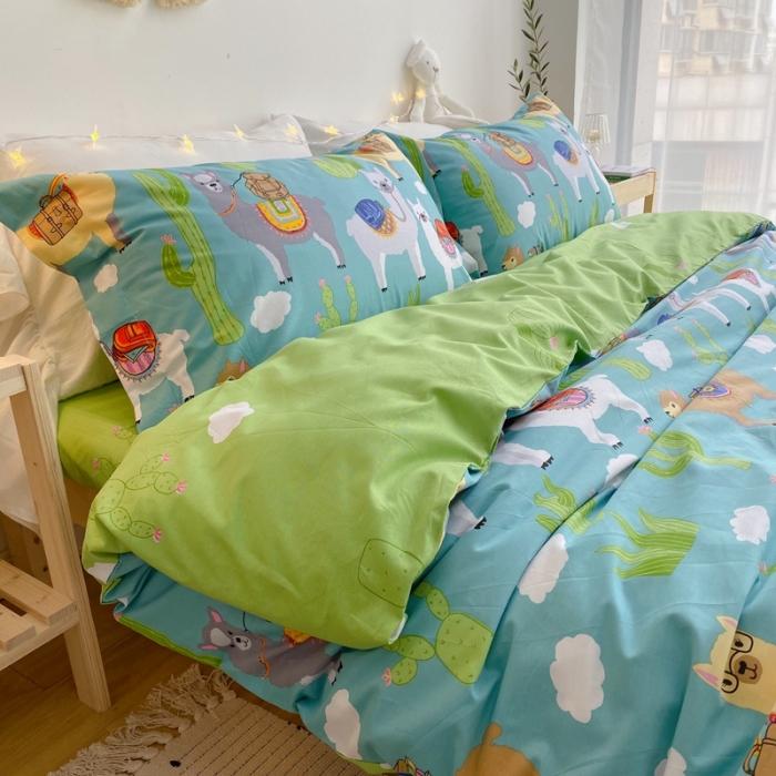 91家纺网 家纺一手货源 找家纺 窝米 2020春夏新品-萌系卡通风系列四件套 可爱羊驼蓝