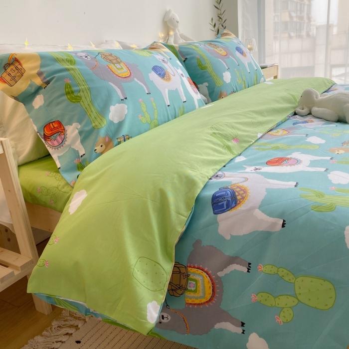 91家纺网 家纺一手货源 找家纺 窝米 2020春夏新品-萌系卡通风系列四件套 可爱羊驼蓝