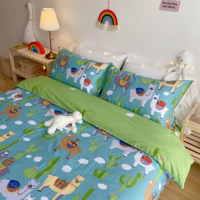 91家纺网 家纺一手货源 找家纺 窝米 2020春夏新品-萌系卡通风系列四件套 可爱羊驼蓝