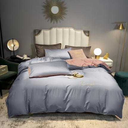 91家纺网 家纺一手货源 找家纺 慕色家纺 2020新款40s全棉贡缎刺绣四件套轻奢-紫灰粉