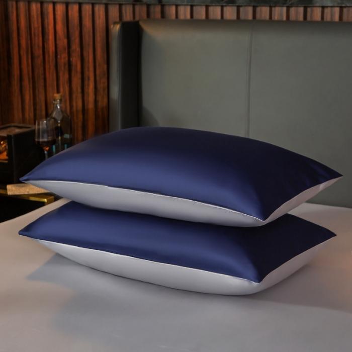 91家纺网 家纺一手货源 找家纺 绵庭家纺 2020新款长绒棉双拼四件套 藏青+浅灰