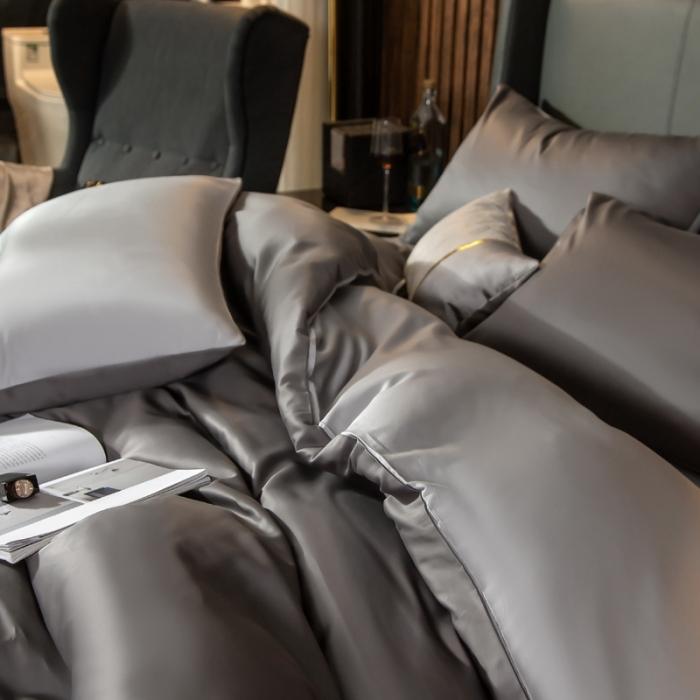 91家纺网 家纺一手货源 找家纺 绵庭家纺 2020新款长绒棉双拼四件套 高级灰+浅灰