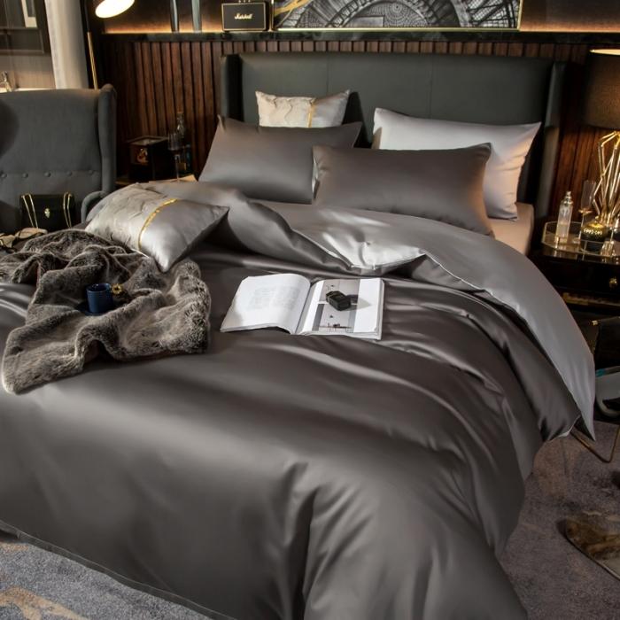 91家纺网 家纺一手货源 找家纺 绵庭家纺 2020新款长绒棉双拼四件套 高级灰+浅灰