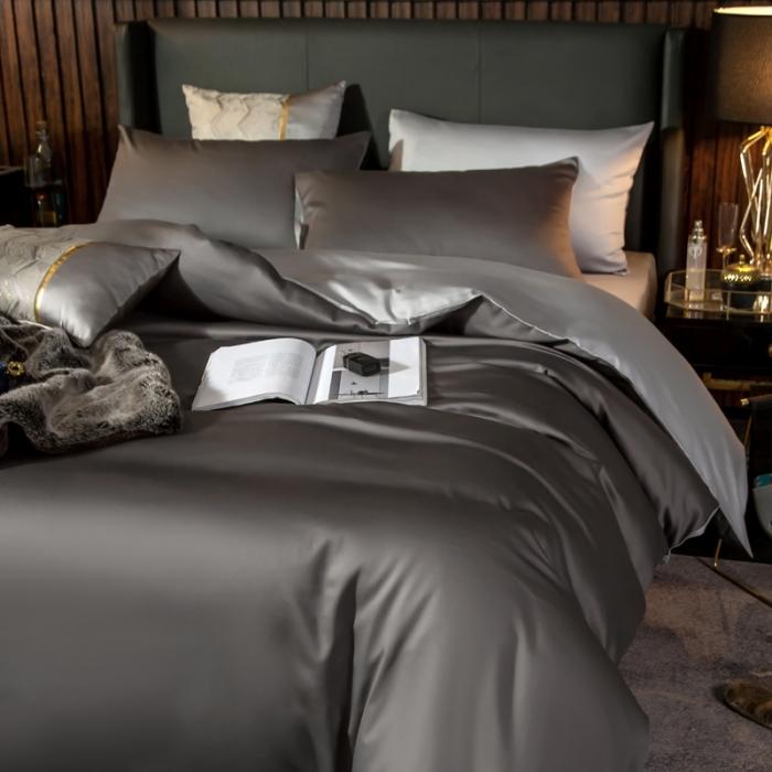 91家纺网 家纺一手货源 找家纺 绵庭家纺 2020新款长绒棉双拼四件套 高级灰+浅灰