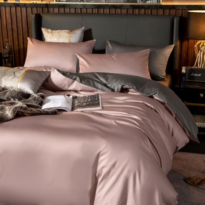 91家纺网 家纺一手货源 找家纺 绵庭家纺 2020新款长绒棉双拼四件套 紫豆莎 +高级灰