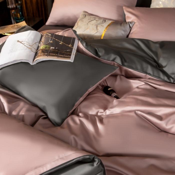 91家纺网 家纺一手货源 找家纺 绵庭家纺 2020新款长绒棉双拼四件套 紫豆莎 +高级灰