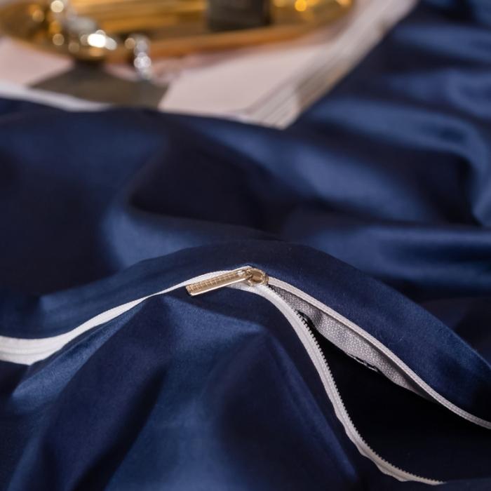 91家纺网 家纺一手货源 找家纺 绵庭家纺 2020新款素色长绒棉四件套 藏青