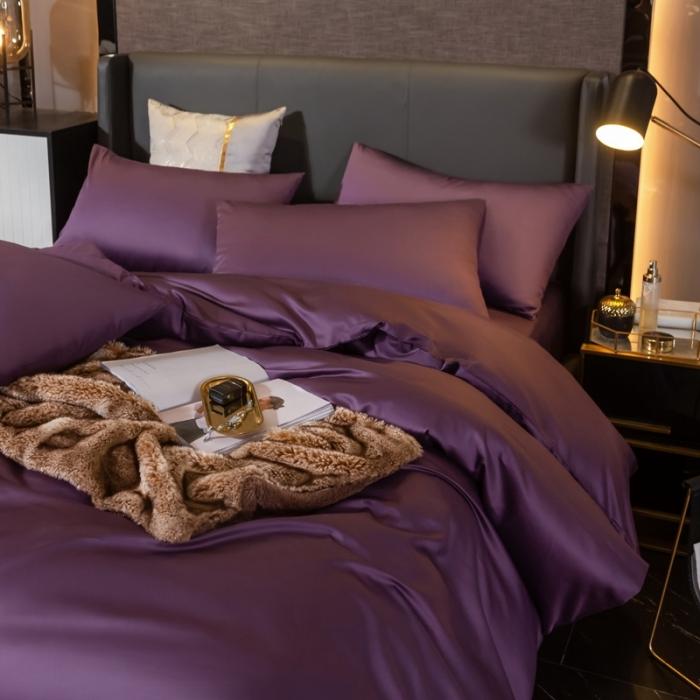 91家纺网 家纺一手货源 找家纺 绵庭家纺 2020新款素色长绒棉四件套 帝王紫