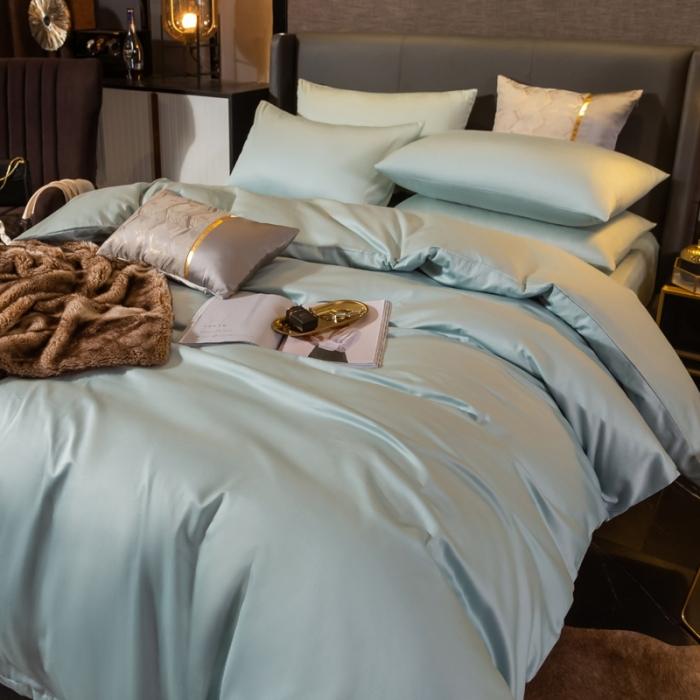 91家纺网 家纺一手货源 找家纺 绵庭家纺 2020新款素色长绒棉四件套 梵星蓝