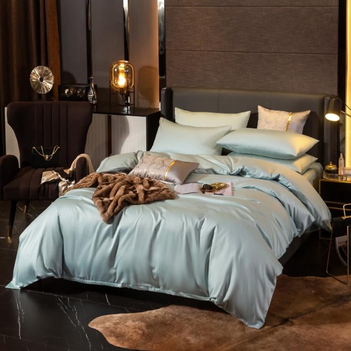 91家纺网 家纺一手货源 找家纺 绵庭家纺 2020新款素色长绒棉四件套 梵星蓝