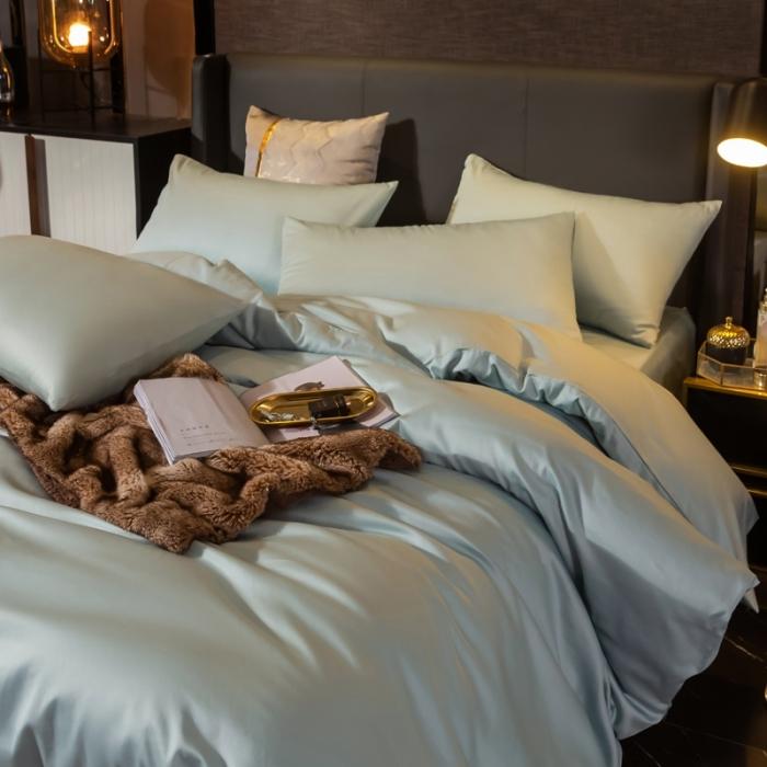 91家纺网 家纺一手货源 找家纺 绵庭家纺 2020新款素色长绒棉四件套 梵星蓝