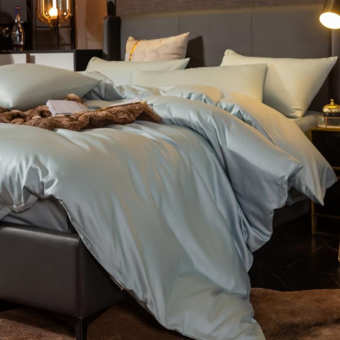 91家纺网 家纺一手货源 找家纺 绵庭家纺 2020新款素色长绒棉四件套 梵星蓝