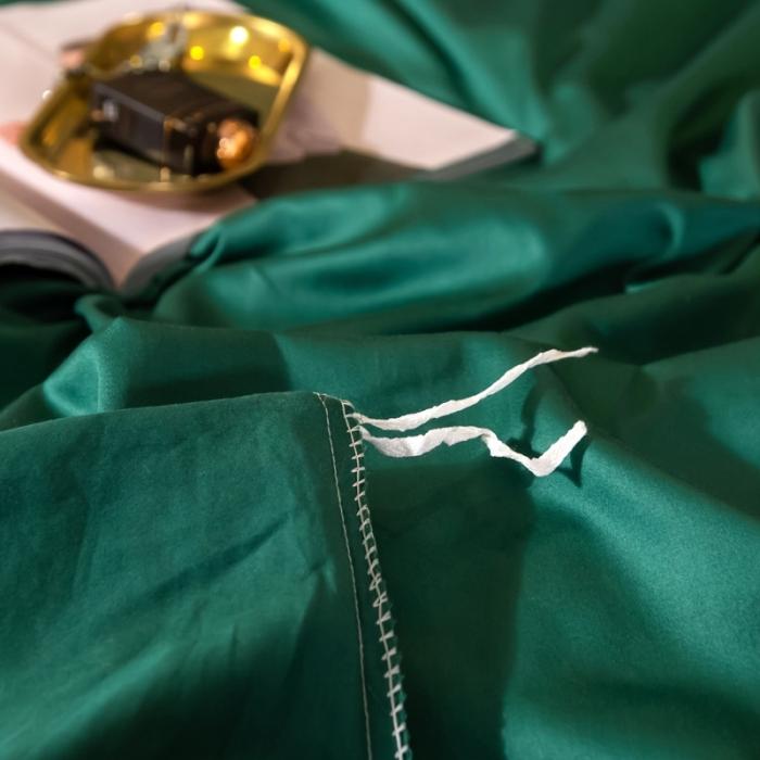 91家纺网 家纺一手货源 找家纺 绵庭家纺 2020新款素色长绒棉四件套 墨绿