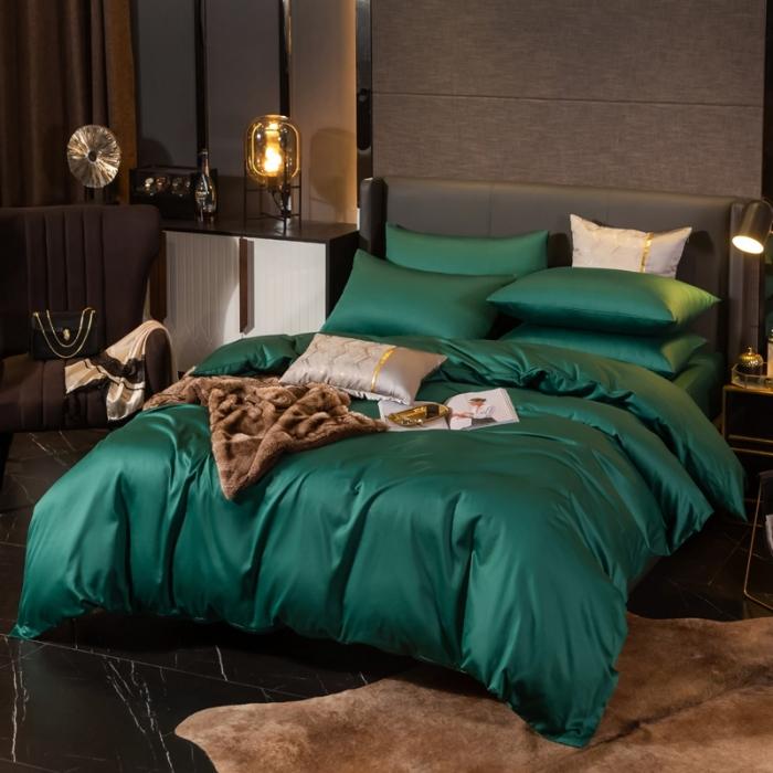 91家纺网 家纺一手货源 找家纺 绵庭家纺 2020新款素色长绒棉四件套 墨绿