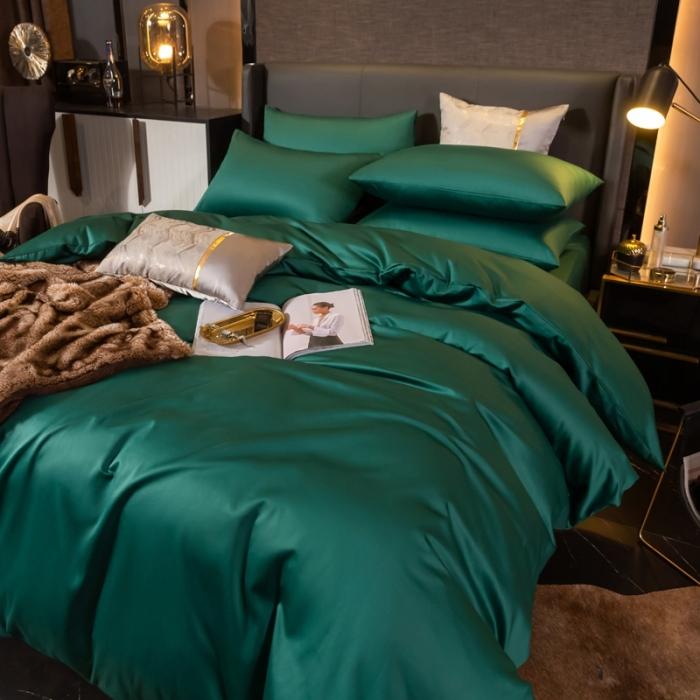 91家纺网 家纺一手货源 找家纺 绵庭家纺 2020新款素色长绒棉四件套 墨绿