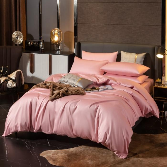 91家纺网 家纺一手货源 找家纺 绵庭家纺 2020新款素色长绒棉四件套 藕粉