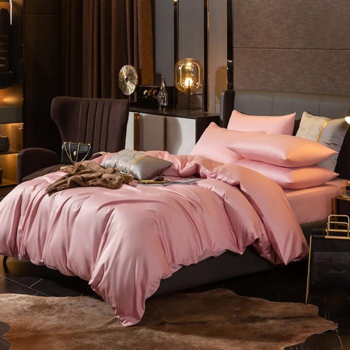 91家纺网 家纺一手货源 找家纺 绵庭家纺 2020新款素色长绒棉四件套 藕粉