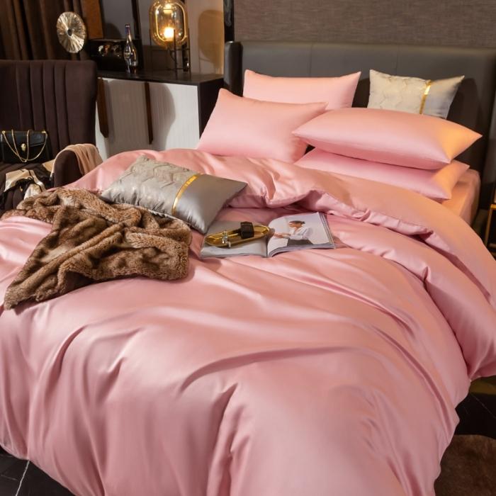 91家纺网 家纺一手货源 找家纺 绵庭家纺 2020新款素色长绒棉四件套 藕粉