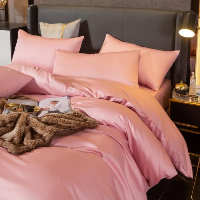 91家纺网 家纺一手货源 找家纺 绵庭家纺 2020新款素色长绒棉四件套 藕粉