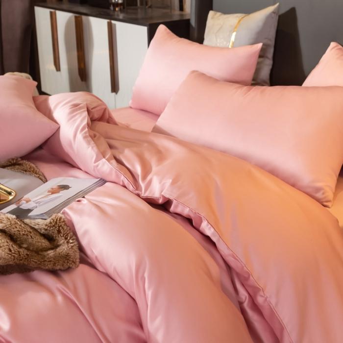 91家纺网 家纺一手货源 找家纺 绵庭家纺 2020新款素色长绒棉四件套 藕粉