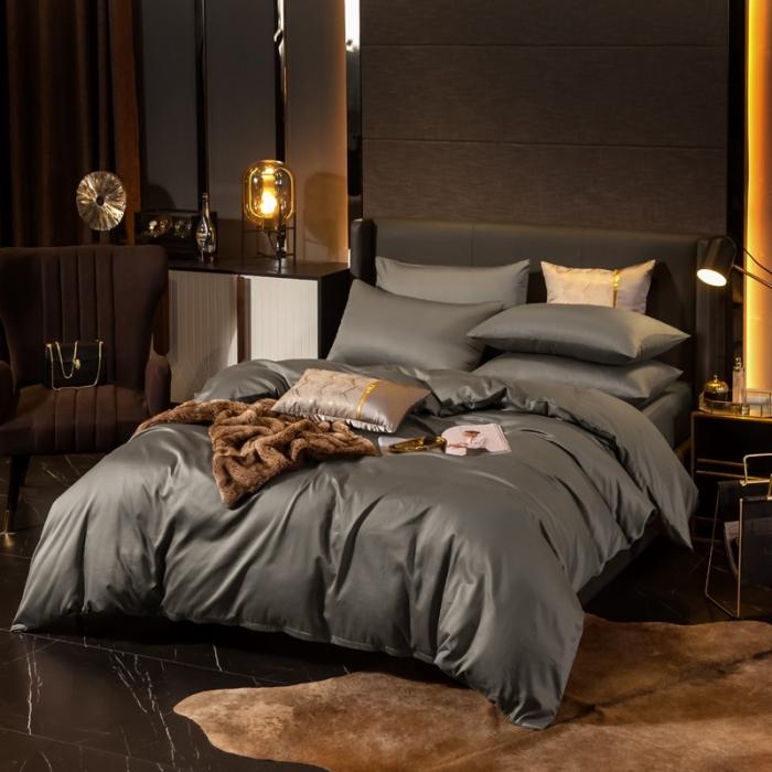 91家纺网 家纺一手货源 找家纺 绵庭家纺 2020新款素色长绒棉四件套 绅士灰