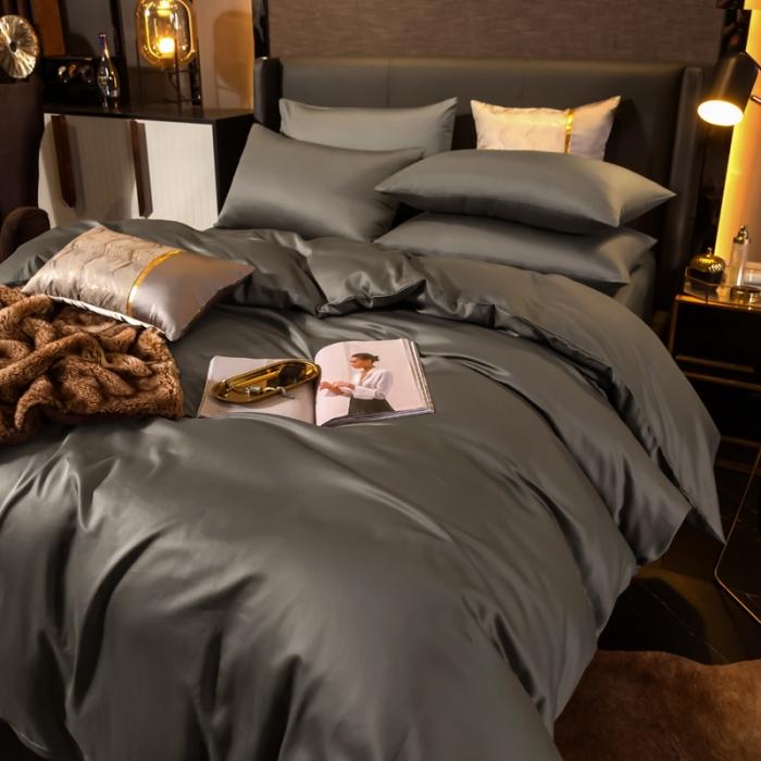 91家纺网 家纺一手货源 找家纺 绵庭家纺 2020新款素色长绒棉四件套 绅士灰