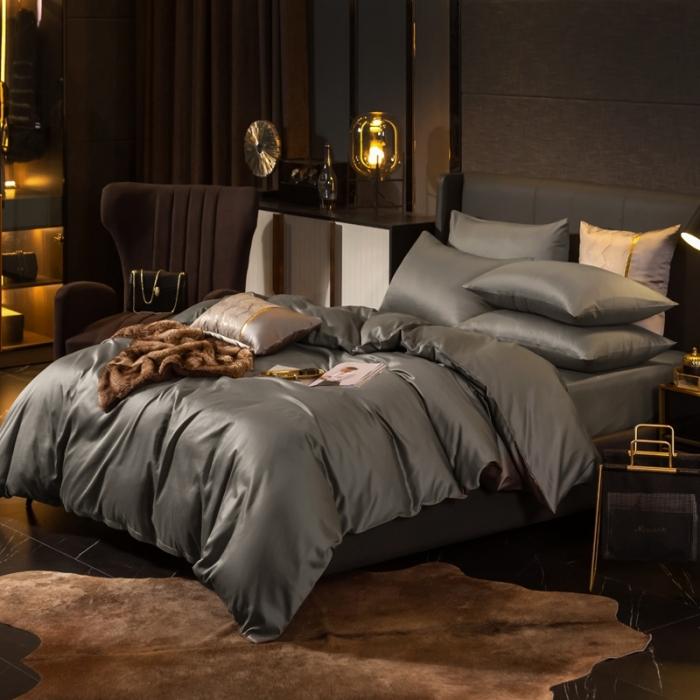 91家纺网 家纺一手货源 找家纺 绵庭家纺 2020新款素色长绒棉四件套 绅士灰