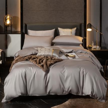 91家纺网 家纺一手货源 找家纺 绵庭家纺 2020新款素色长绒棉四件套 银石灰