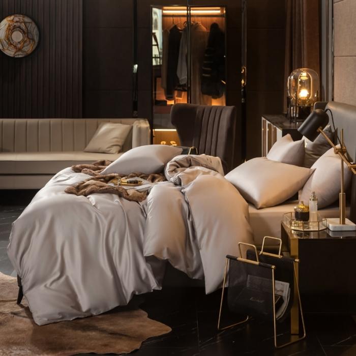 91家纺网 家纺一手货源 找家纺 绵庭家纺 2020新款素色长绒棉四件套 银石灰