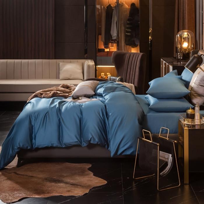 91家纺网 家纺一手货源 找家纺 绵庭家纺 2020新款素色长绒棉四件套 月光兰