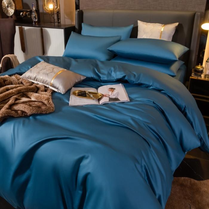 91家纺网 家纺一手货源 找家纺 绵庭家纺 2020新款素色长绒棉四件套 月光兰