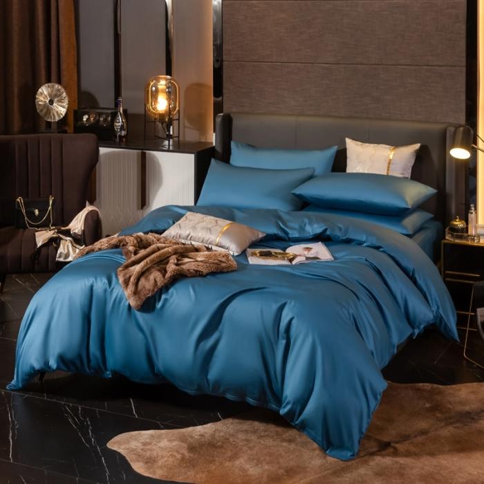 91家纺网 家纺一手货源 找家纺 绵庭家纺 2020新款素色长绒棉四件套 月光兰