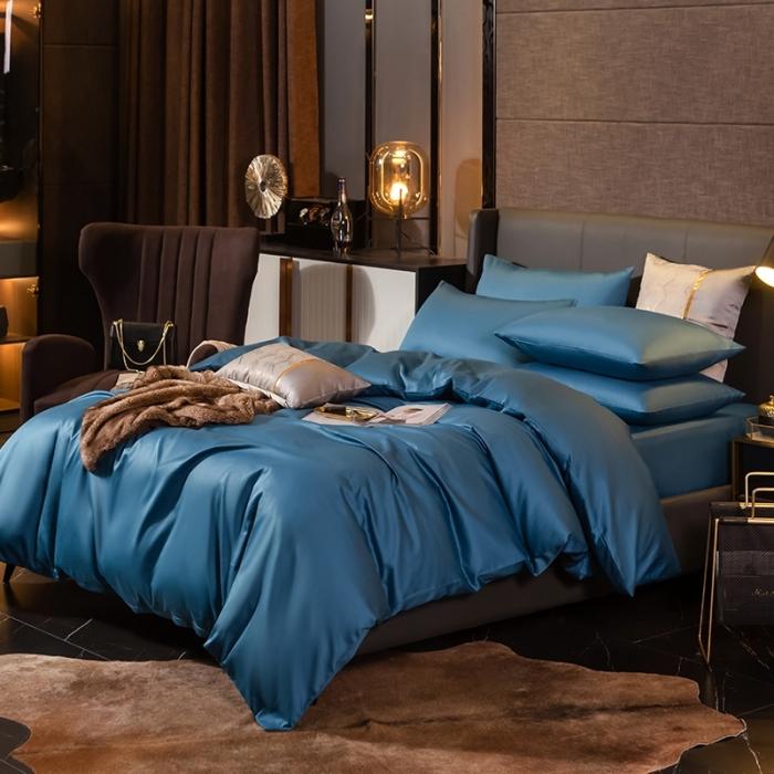 91家纺网 家纺一手货源 找家纺 绵庭家纺 2020新款素色长绒棉四件套 月光兰